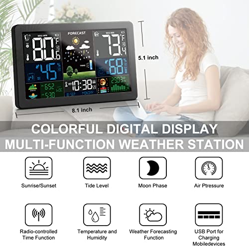 Wireless Weather Station Indoor Outdoor Thermometer with Color Display E5003