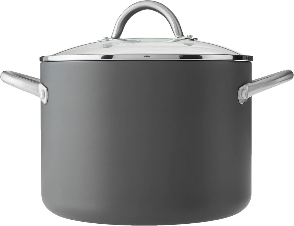 GreenPan Lima Hard Anodized Ceramic Nonstick 8QT Stock Pot with Lid, Gray C783083
