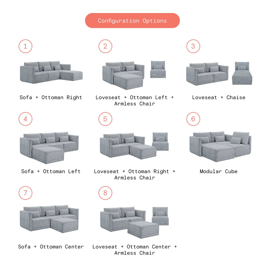 Modular Sectional Sofa with Ottoman Gray Fabric k7p