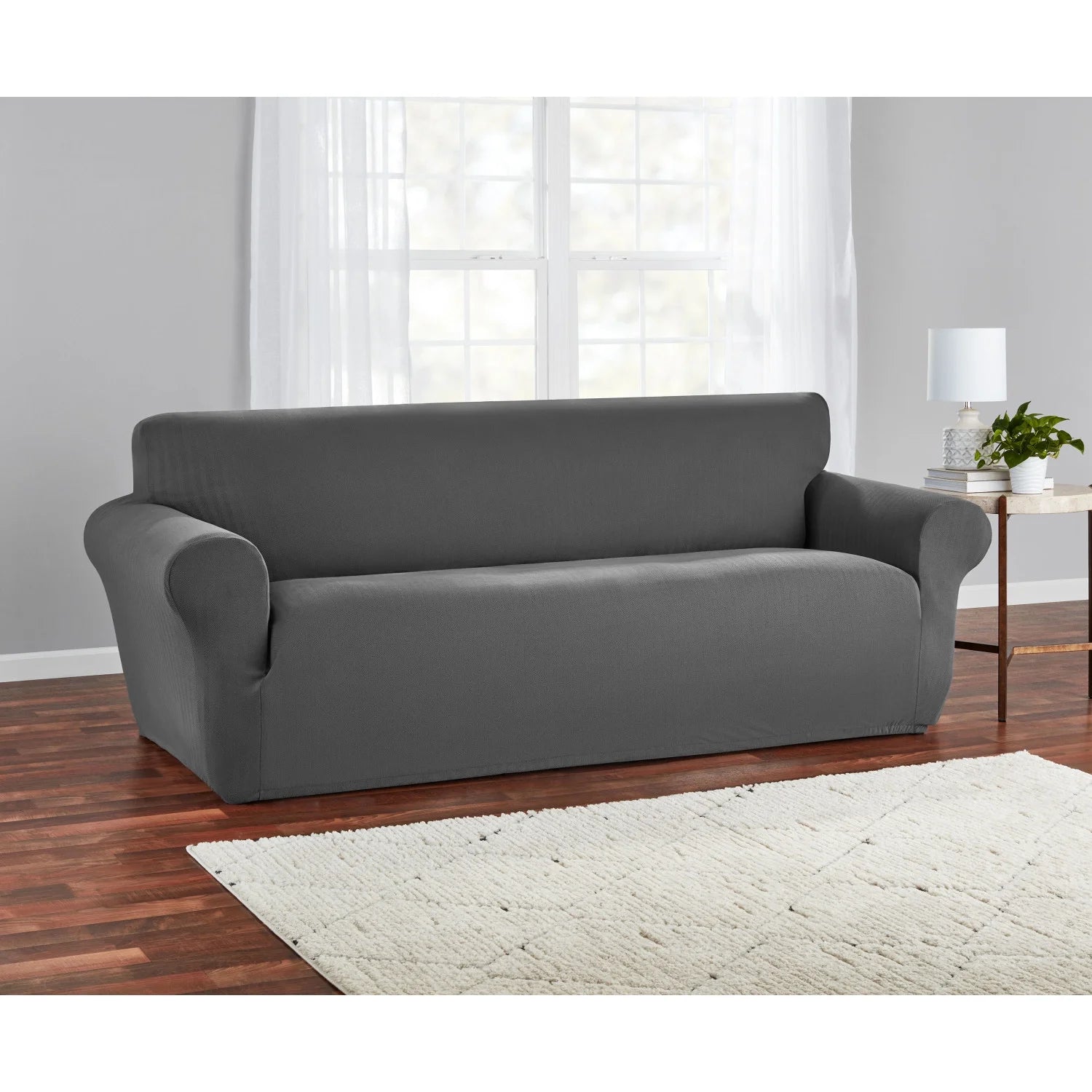 Mainstays Herringbone Stretch-to-Fit Sofa Slipcover, Charcoal Gray J6673