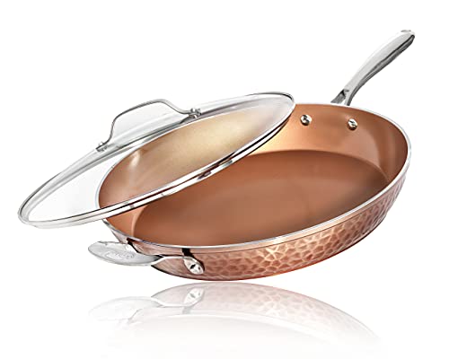 GOTHAM STEEL Hammered Copper Nonstick Frying Pan Set with Glass Lid P52615
