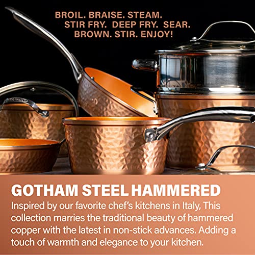GOTHAM STEEL Hammered Copper Nonstick Frying Pan Set with Glass Lid P52615