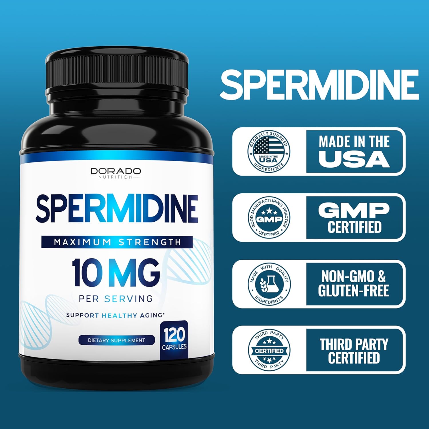 Spermidine Supplement 10mg 120 Capsules Gluten Free k7