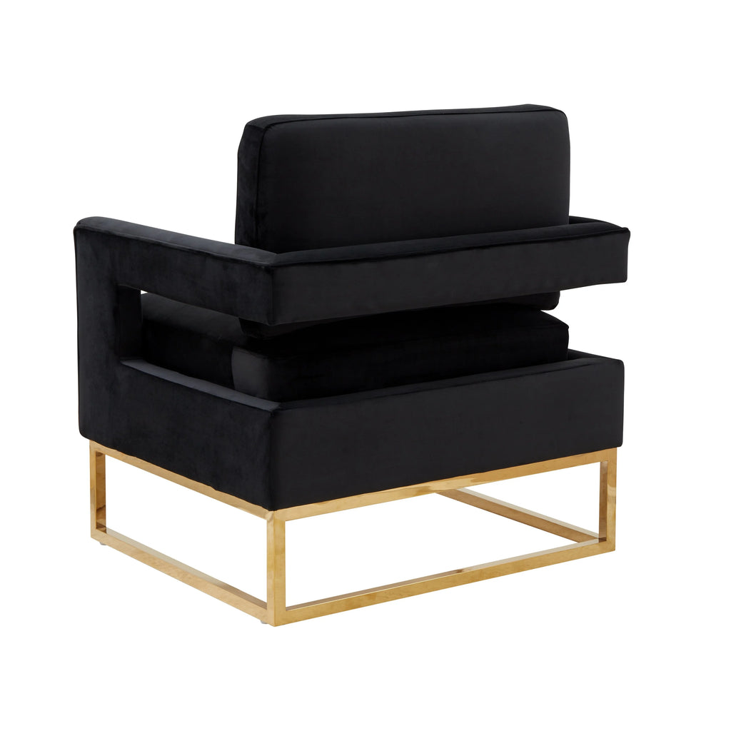 Modrest Edna Modern Black Velvet Gold Accent Chair T823