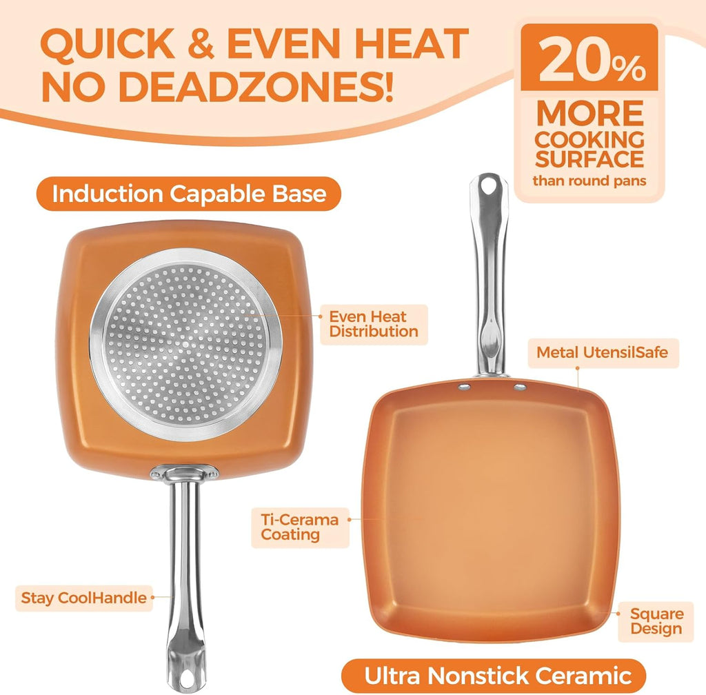 Non-Stick Copper Square Frying Pan 9.5" with Ceramic Coating X12713