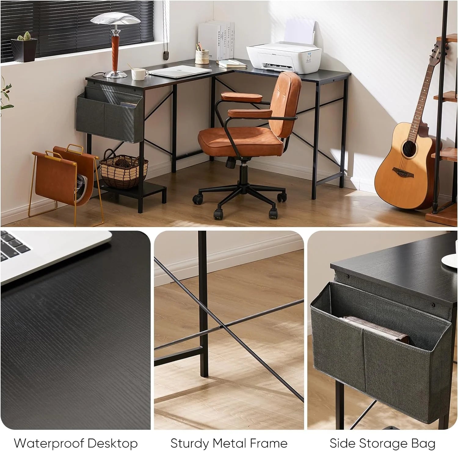 JIAH L Shaped Computer Desk 50 Inch with Wooden Desktop CPU Stand N745