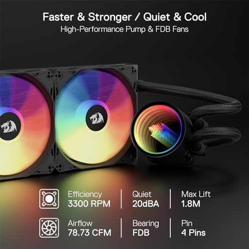 Redragon HL240 ARGB Liquid Cooling System CPU Water Cooler, 2 x 120mm PWM Fans, LGA 1700 & AM5 N3645