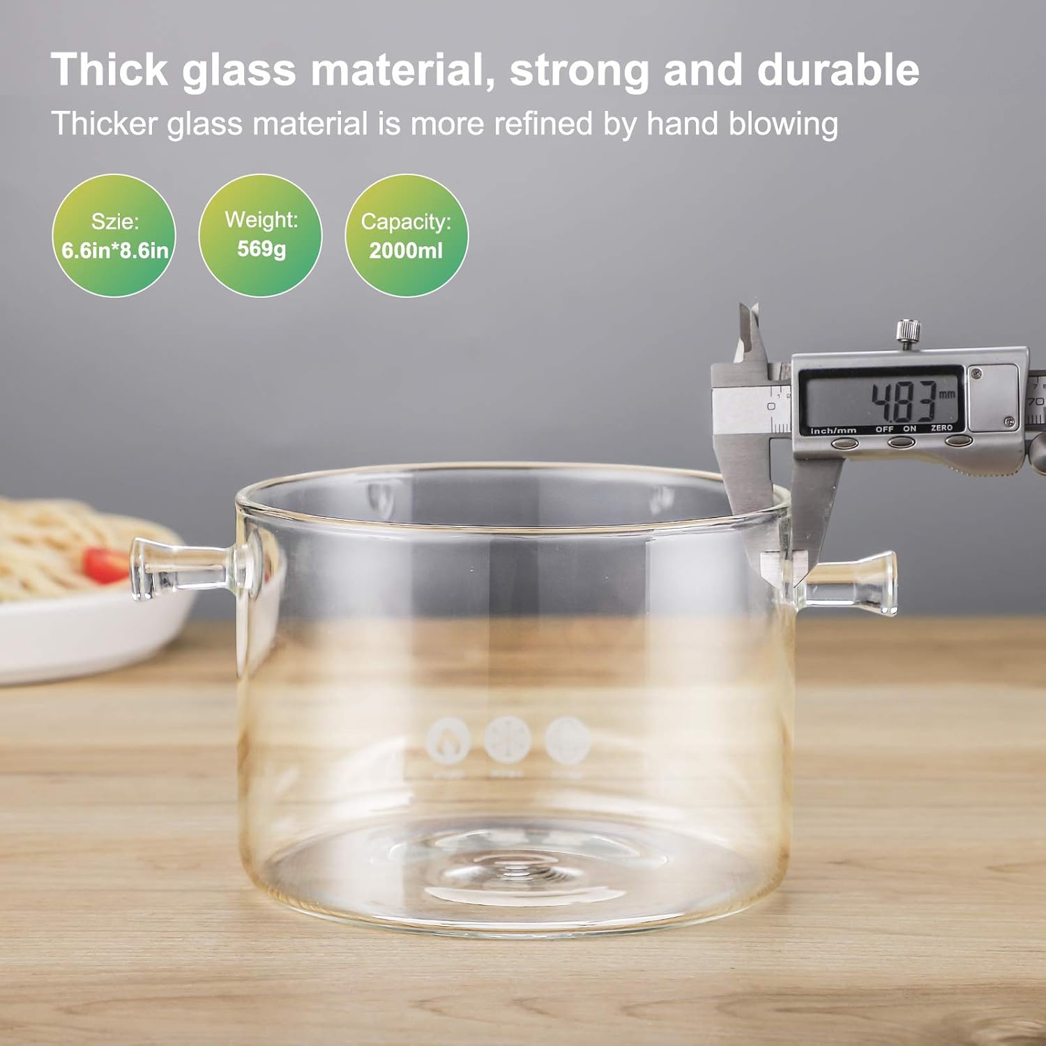 Glass Saucepan with Cover 1.5 Liter Heat Resistant Cookware k7
