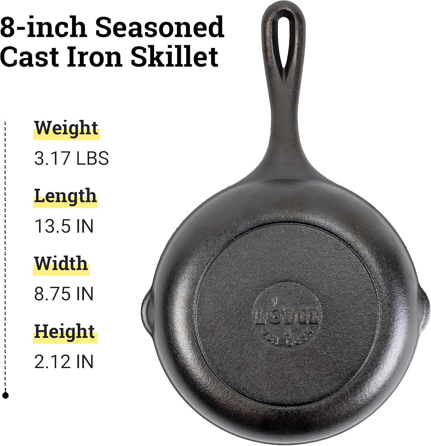Lodge Cast Iron Chef Collection Skillet, Pre-seasoned - 8 in U888546