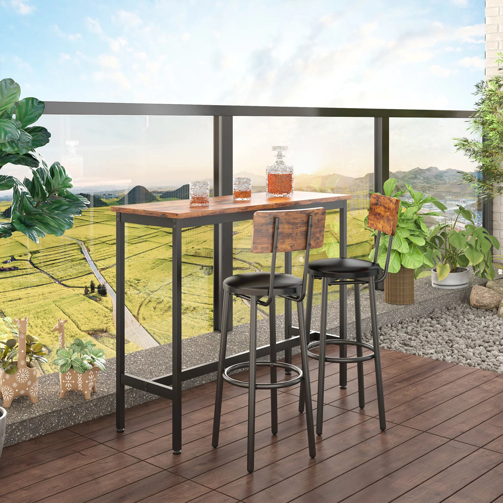 uhomepro 3 Piece Bar Table Set with 2 Stools, Rustic Brown B7151