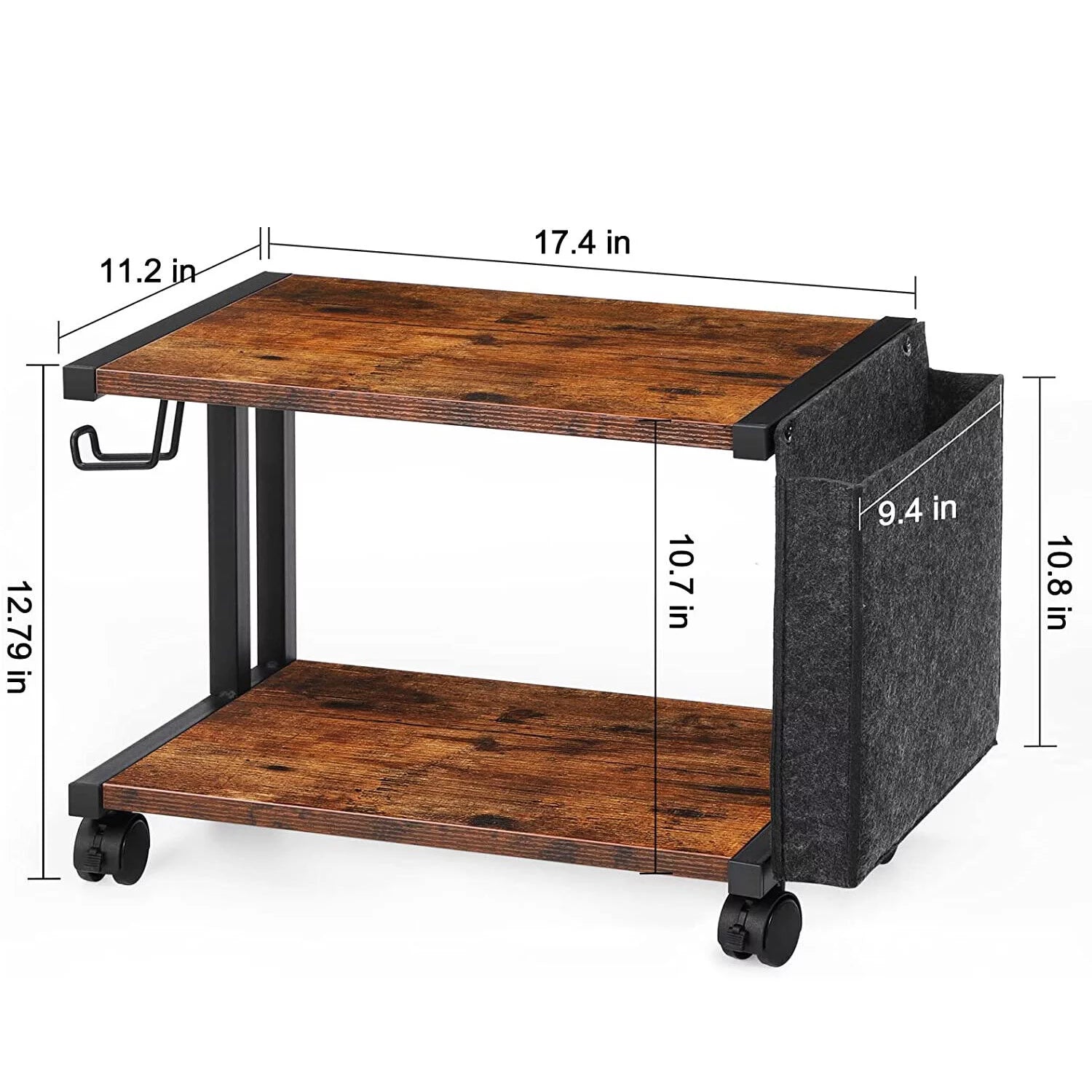 2-Tier Mobile Printer Stand with Storage, Under Desk Cart V92862