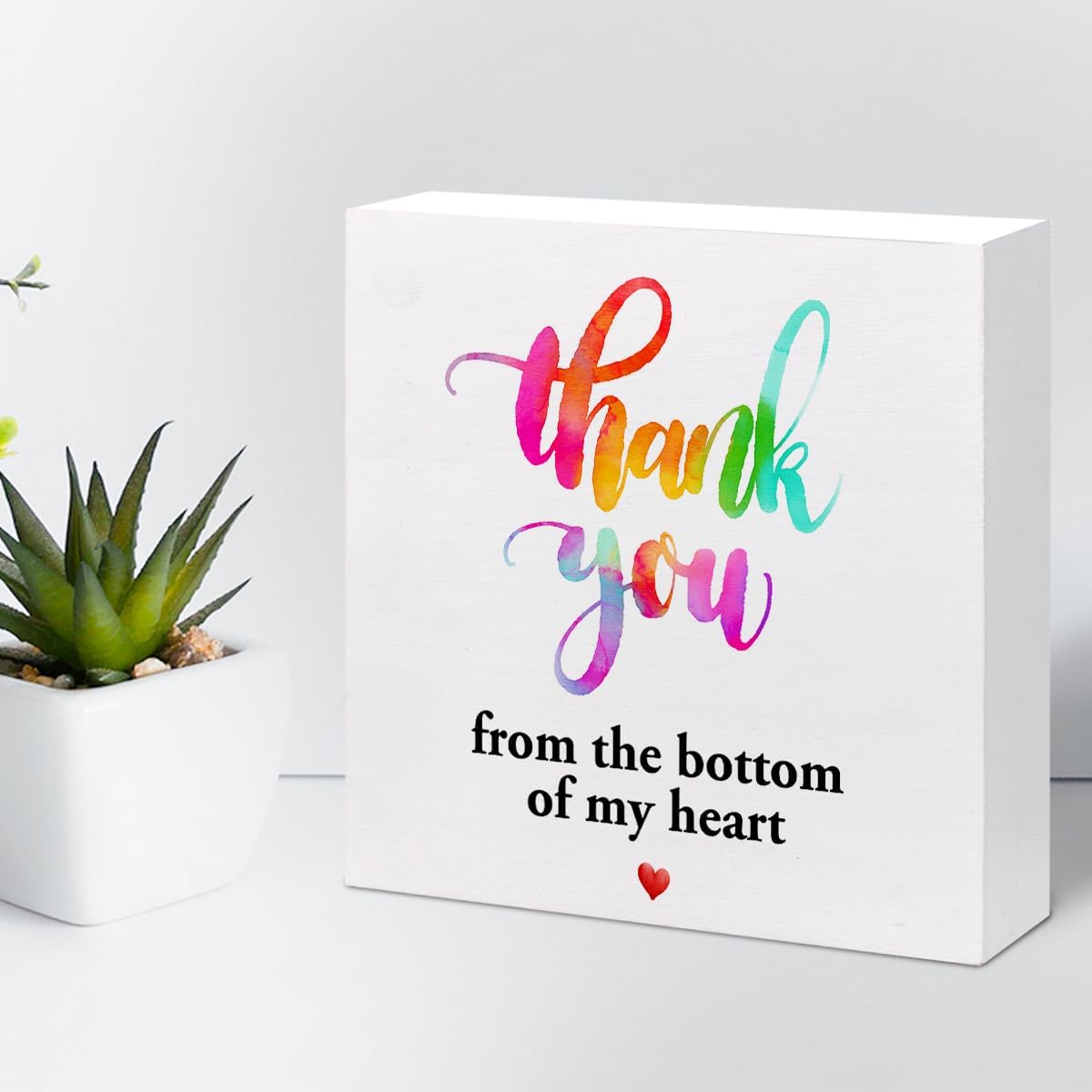 Thank You Wood Box Sign Desk Decor, Appreciation Plaque for Home Office Shelf D39457