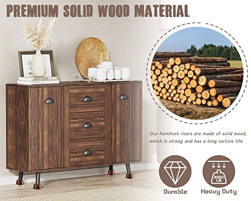 Wooden Furniture Risers Blocks 1 inch Set of 4, Heavy Duty Solid Wood, Non-Slip Pad Y509