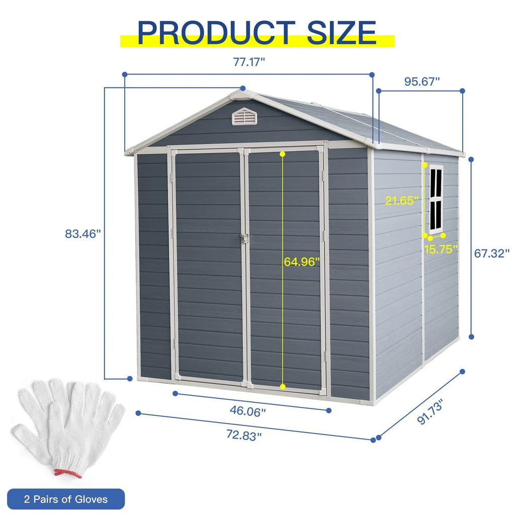 Outdoor Resin Storage Shed 8x6 ft with Lockable Door, Gray X86795
