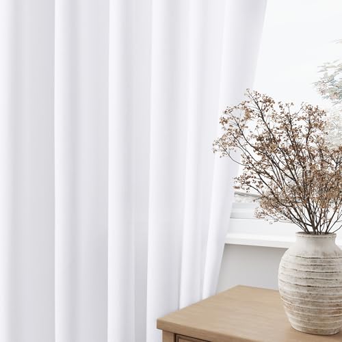 Natural Cream Linen Curtains 90 inch Long 2 Panels Semi Sheer Light Filtering Back Tab Rod Pocket Beige H145308
