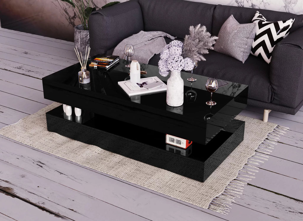 LED Coffee Table with 2 Storage Drawers, App Control k7m