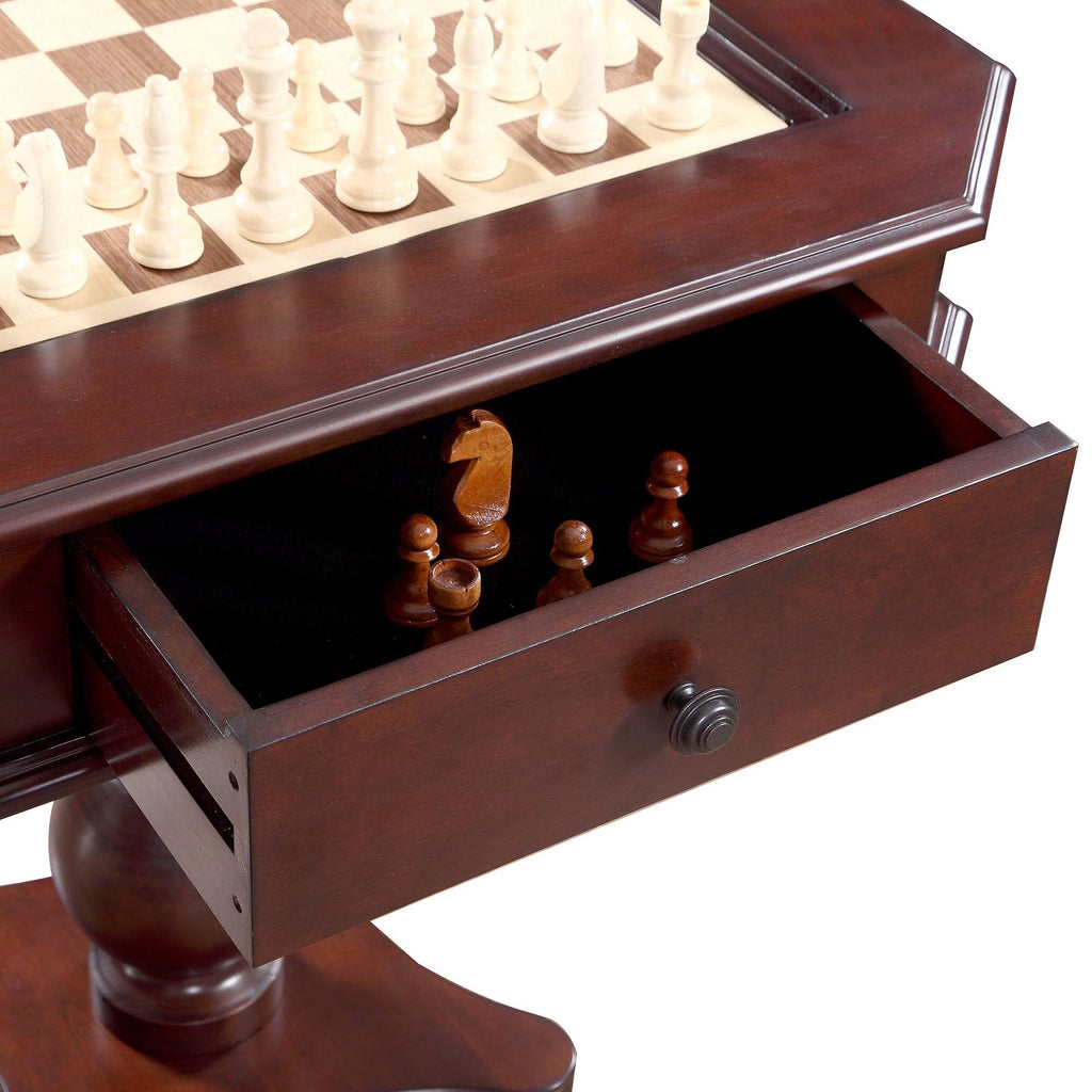 Chess Checkers Backgammon Pedestal Game Table Set Mahogany k7