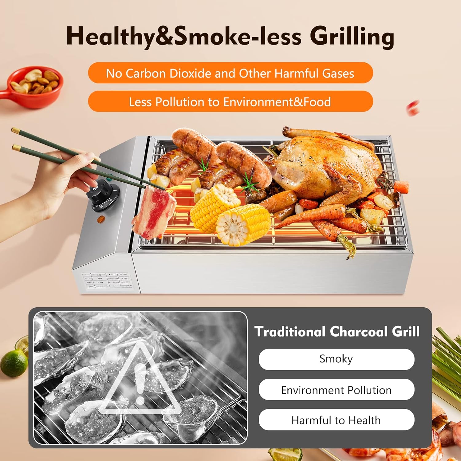 Indoor & Outdoor Electric BBQ Grill with Adjustable Temperature Control Z109162