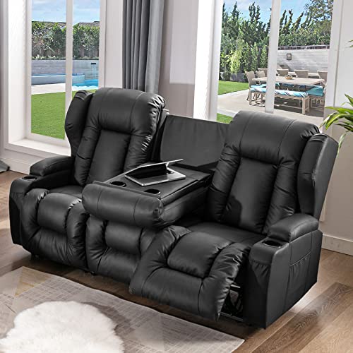 IPKIG 65.3" RV Loveseat Recliner Faux Leather with Console and Cup Holders Q400