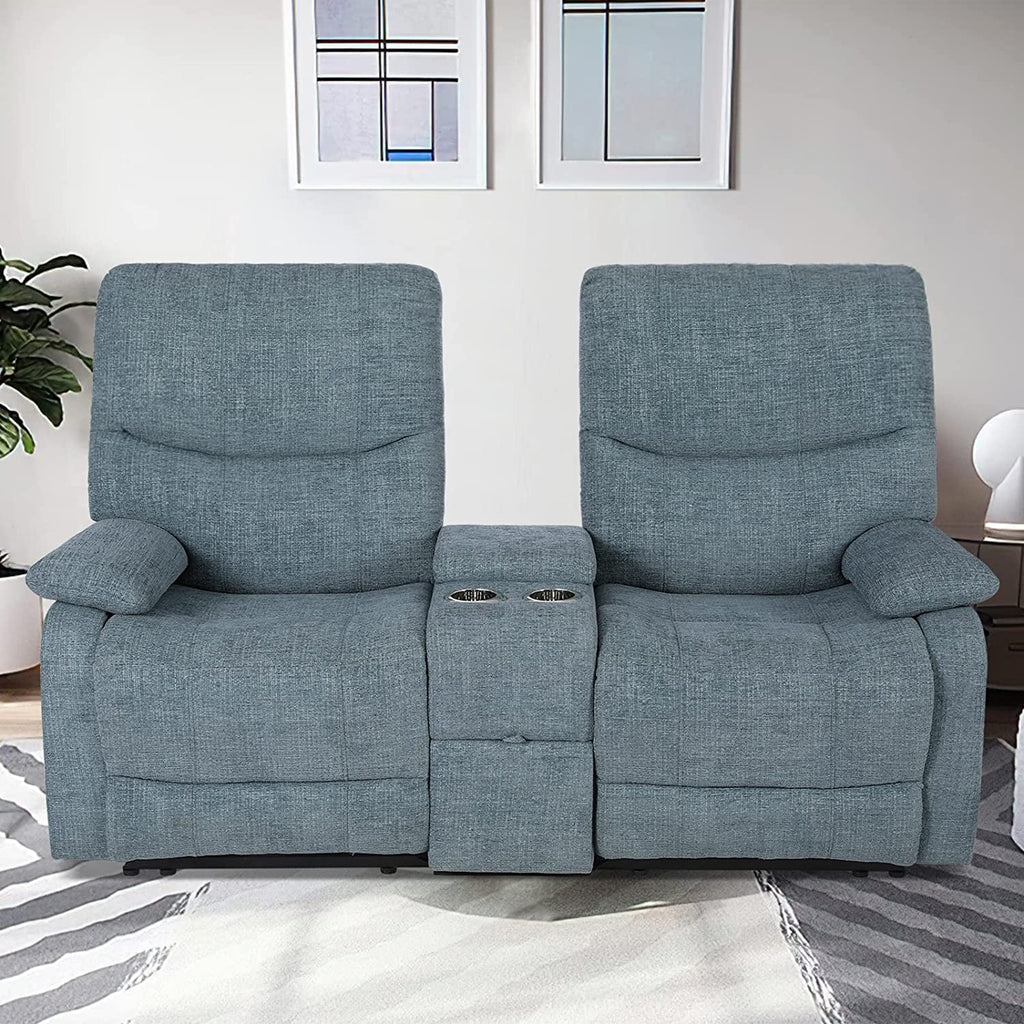 Reclining Sofa with Console and Cup Holders 2 Seater Fabric a7