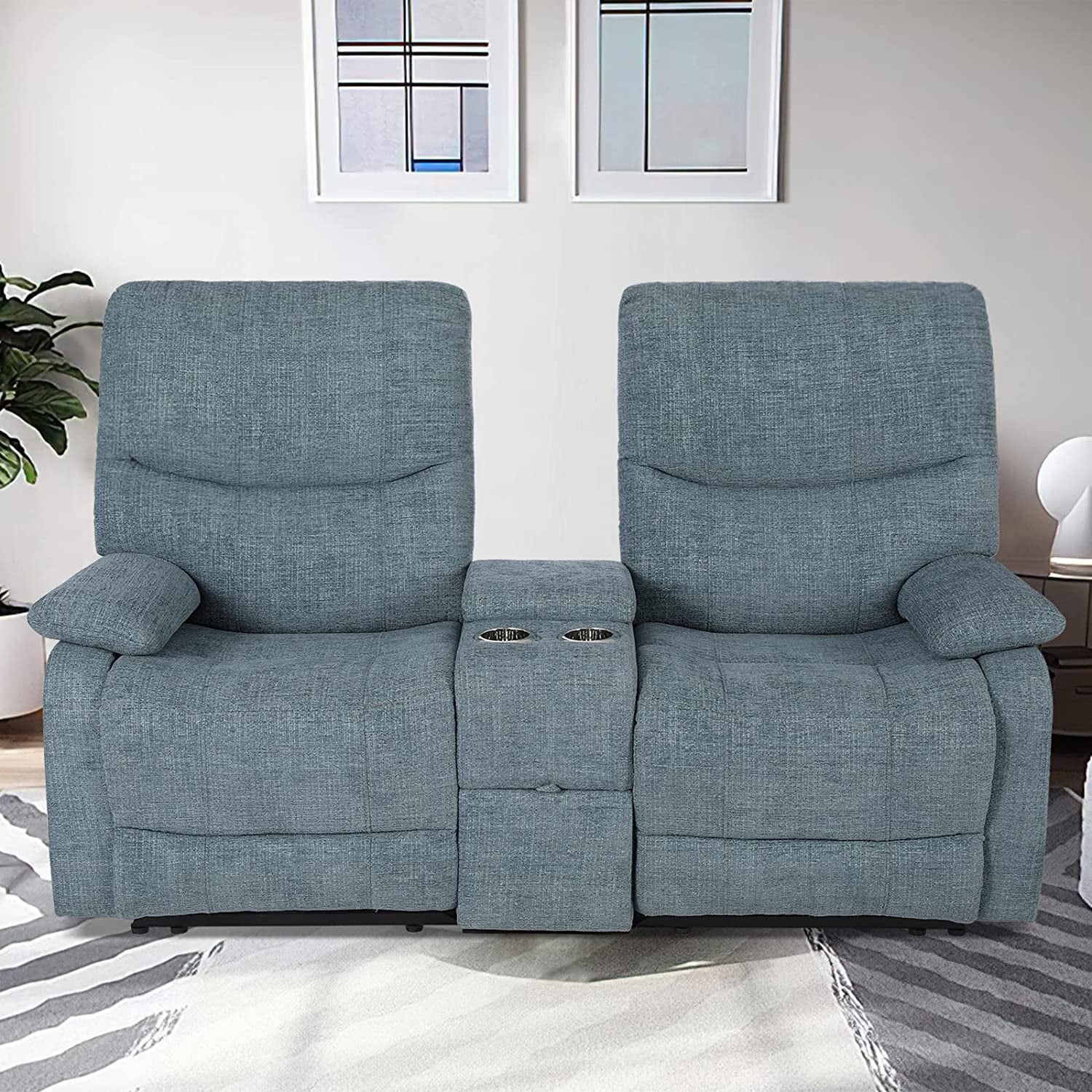 Reclining Sofa with Console and Cup Holders 2 Seater Fabric a7