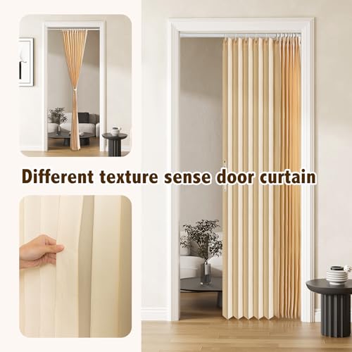 Magnetic Pleated Door Curtain for Bedroom Closet Doorway, Brown 42"W x 78"L with Rod N271998