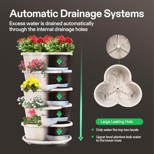 5 Tier Vertical Stackable Planter for Plants Grey a7