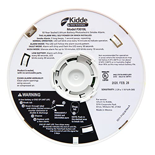Kidde Smoke Detector, 10-Year Battery, Photoelectric Sensor S656487
