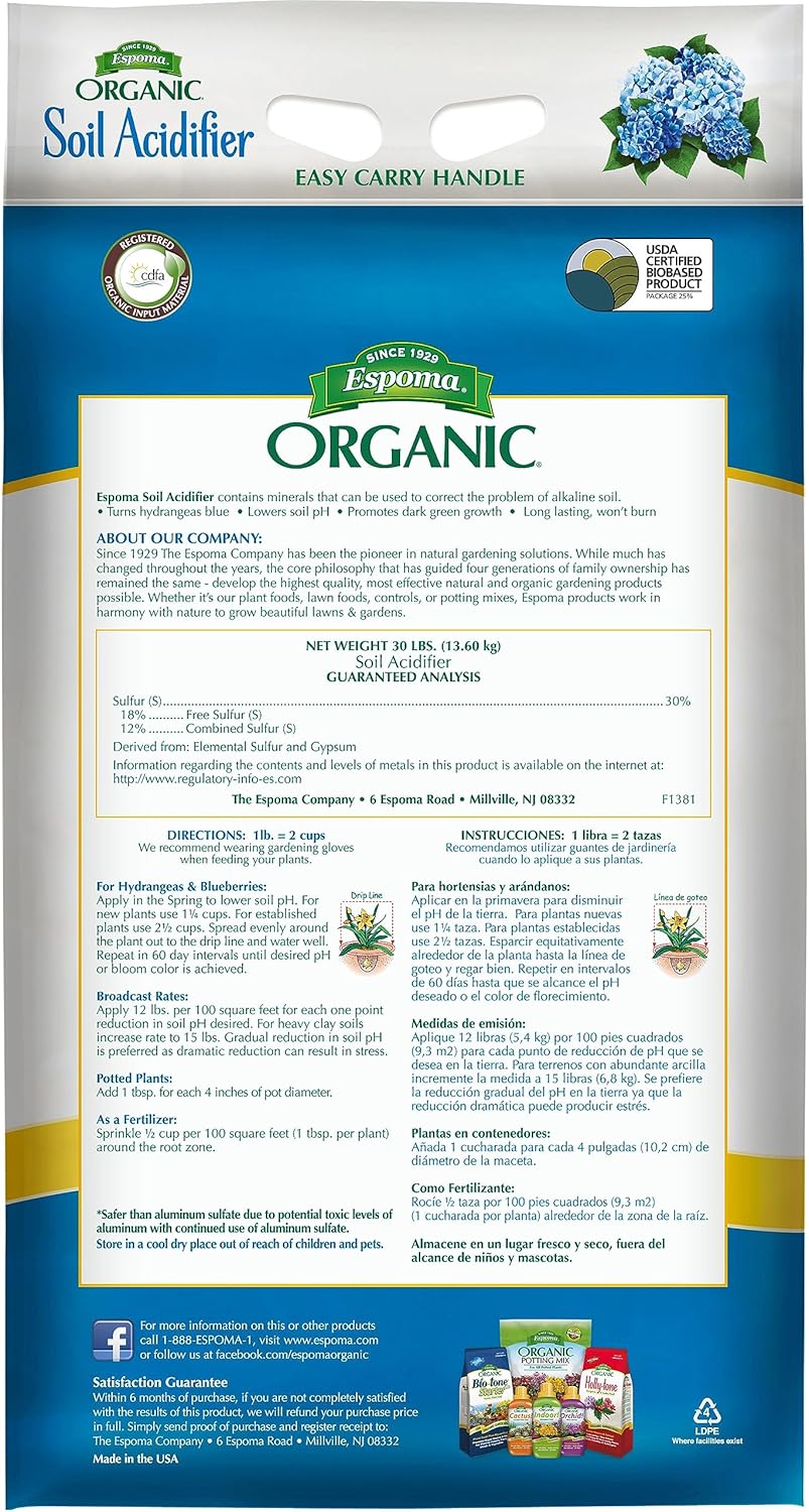 Organic Soil Acidifier for Hydrangeas 30 lb Bag k7