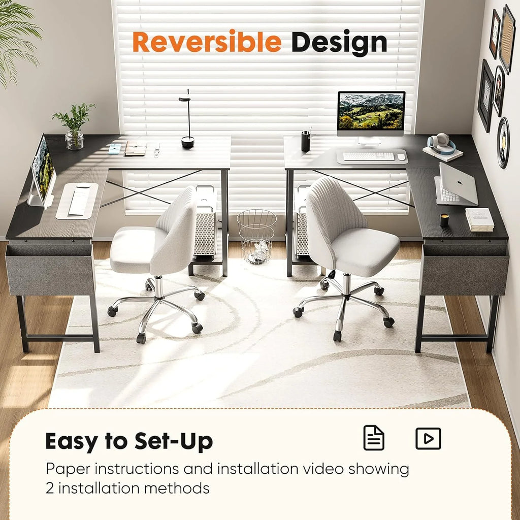 JIAH L Shaped Computer Desk 50 Inch with Wooden Desktop CPU Stand N745