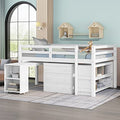 Maximized Space Functional Low Study Loft Bed with Desk, Cabinet, Bookshelf, and Rolling Portable Desk – High-Grade Pinewood Frame with Full-Length Guardrail for Enhanced Safety (White,Full)