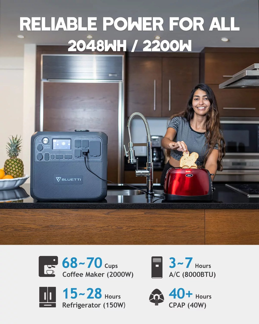 Portable Solar Generator 200W with 2048Wh Power Station, LiFePO4 Expandable to 8192Wh for Home Use k7p