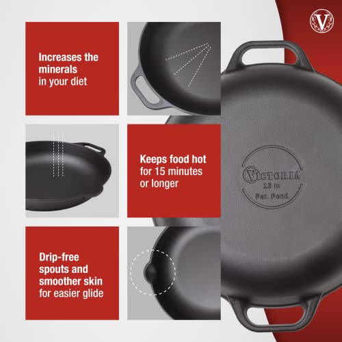 Victoria Cast Iron Round Skillet 10 Inch with Double Loop Handles L1374