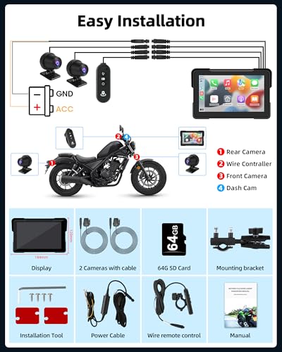 Motorcycle CarPlay & Android Auto 7 inch DVR Screen with Dual 2K Cameras GPS Navigation a7