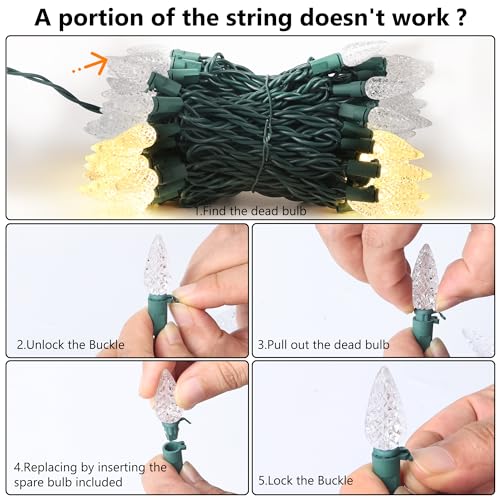 Faceted C5 LED String Lights 100ct 33ft Cool White a7