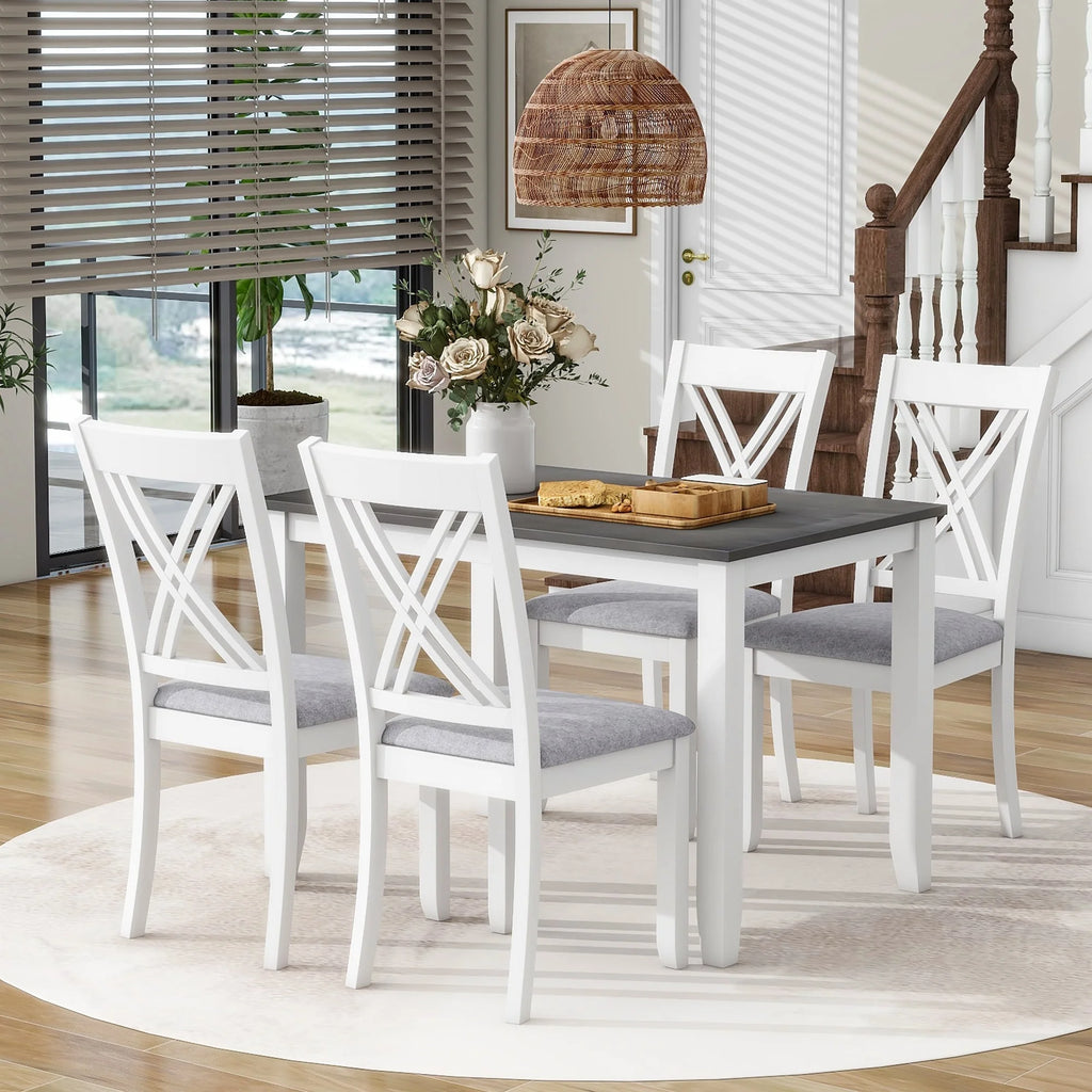 Modern Minimalist 5-Piece Wood Dining Table Set with 4 Chairs, Grey O462
