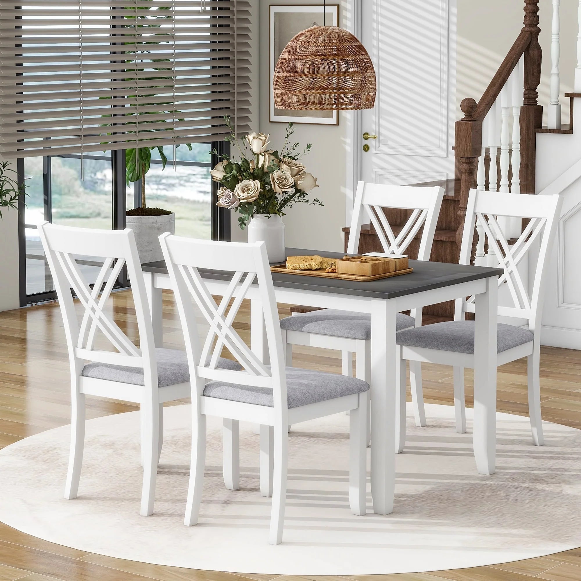 Modern Minimalist 5-Piece Wood Dining Table Set with 4 Chairs, Grey O462
