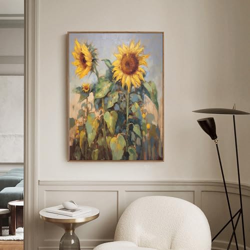 Jsiluxna Colorful Sunflower Canvas Oil Painting Wall Art, 80 x 60 in, Unstretched Z829