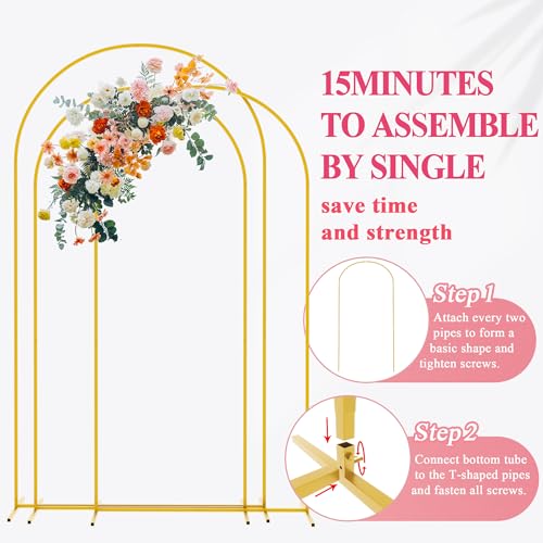 Metal Arch Backdrop Stand Set of 3 Gold Wedding Frame 7.2FT 6.6FT 6FT a7