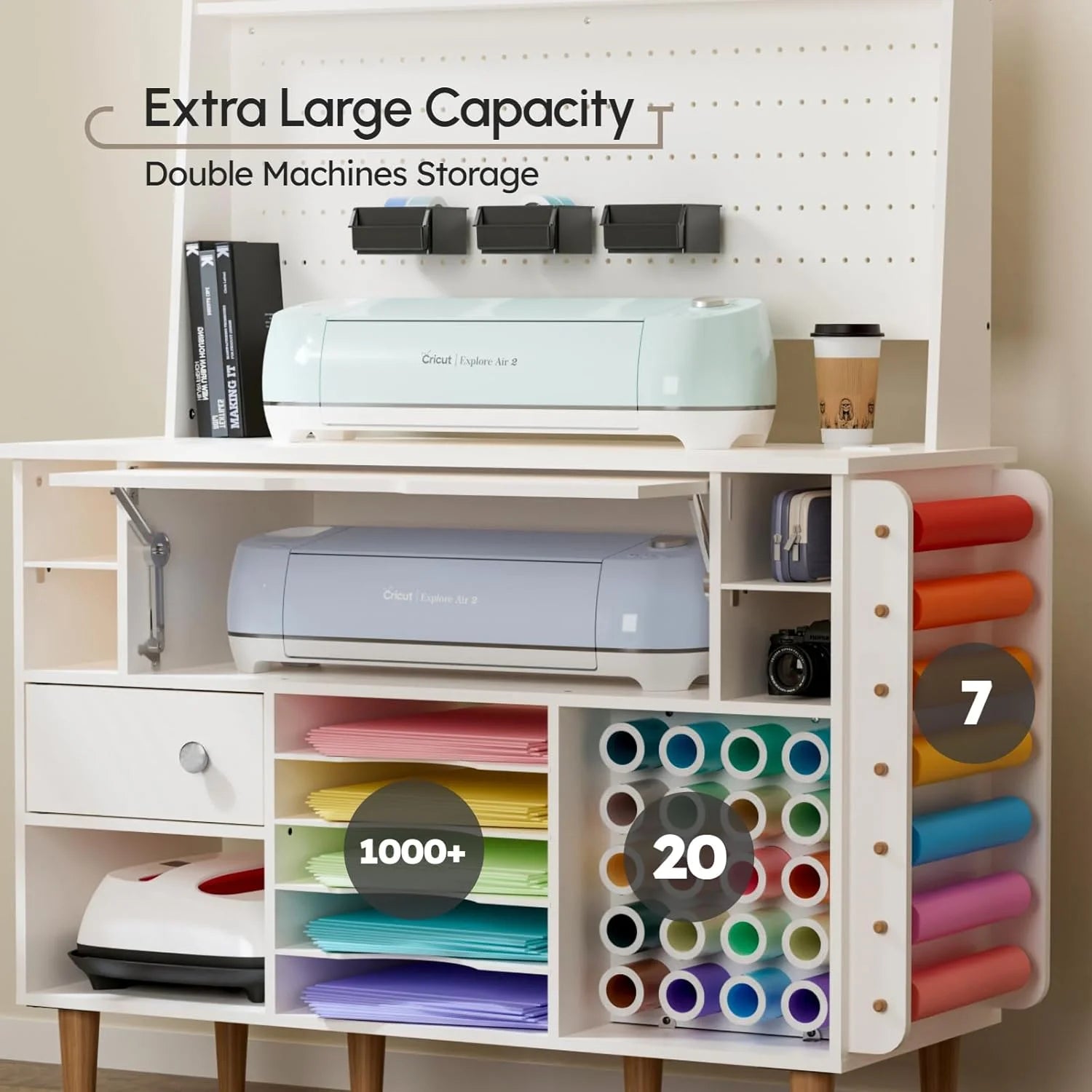 Craft Cabinet with Charging Station and Pegboard for Cricut Machines V868