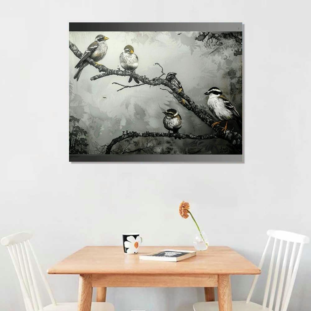 Bird Canvas Wall Art Black White Tree Print 20x16 a7