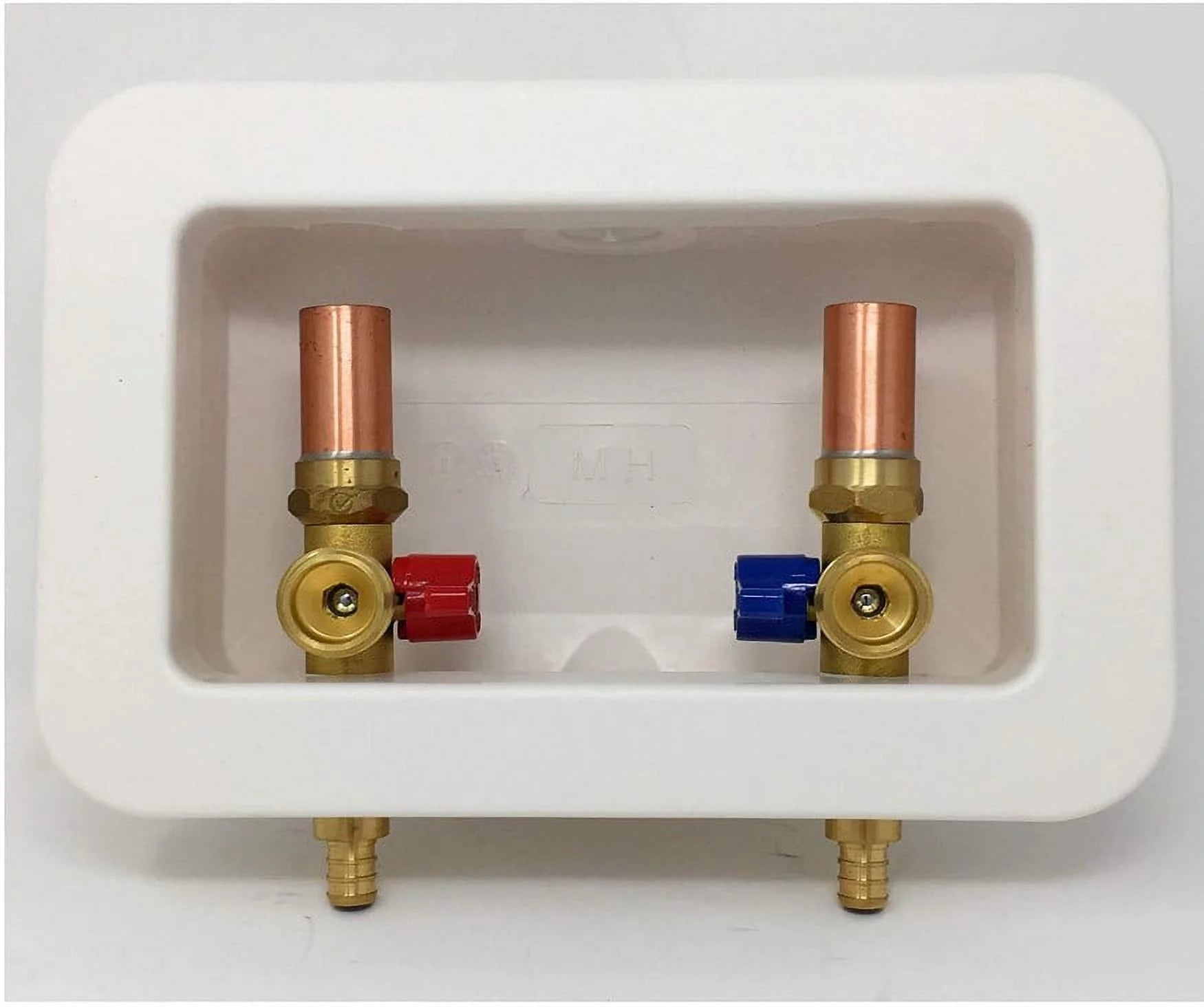 OUTLET BOX and VALVES WITH WATER HAMMER ARRESTOR 1/2" F1807 PEX x 3/4" MHT Hose Male Connector Washing Machines Assembly Kit Long Shank Lead Free Easy Shutoff Hookup with Copper Risers