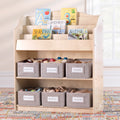 Guidecraft EdQ Essentials Book and Bin Browser Natural: 6 Fabric Storage Bins, Book Display and Toy Storage Organizer for Kids; School Supply Furniture