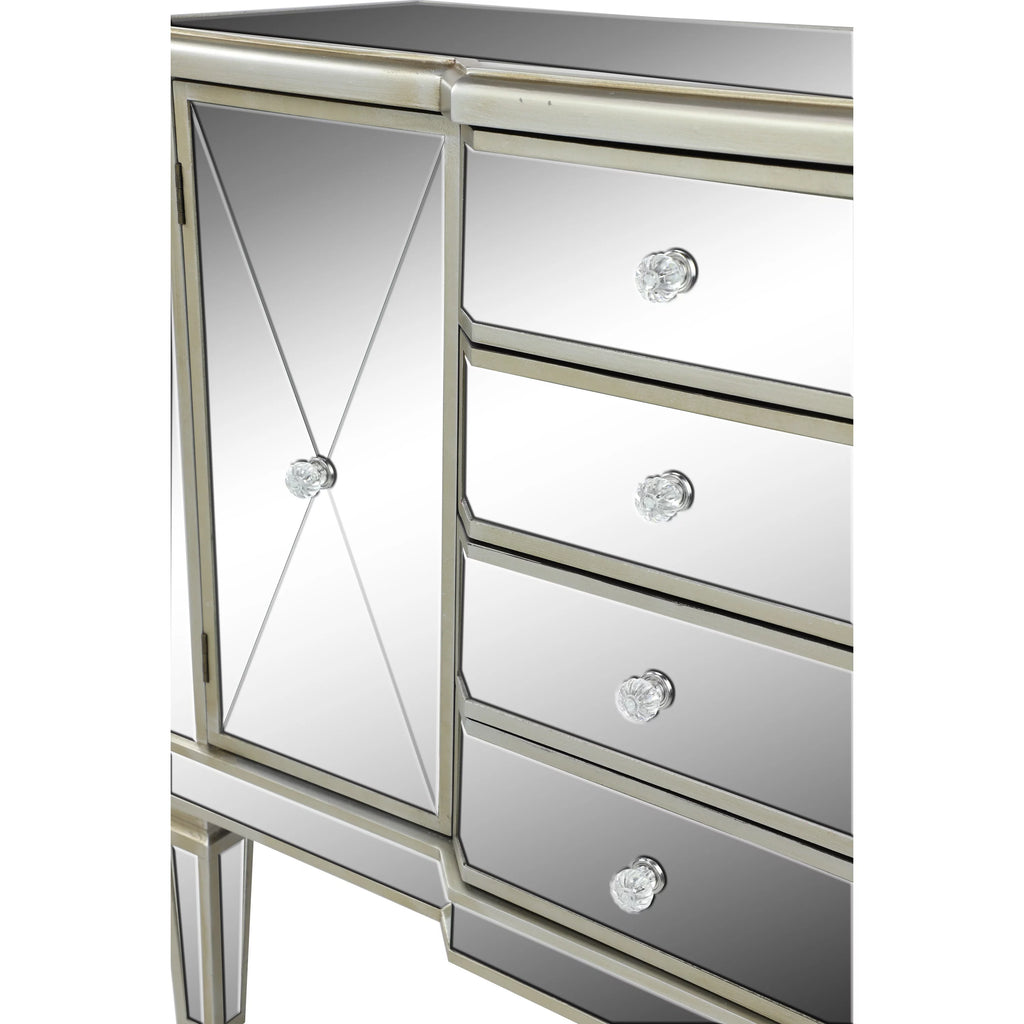 DecMode Silver Wood Mirrored Panel Buffet with 4 Drawers and 2 Doors L67333