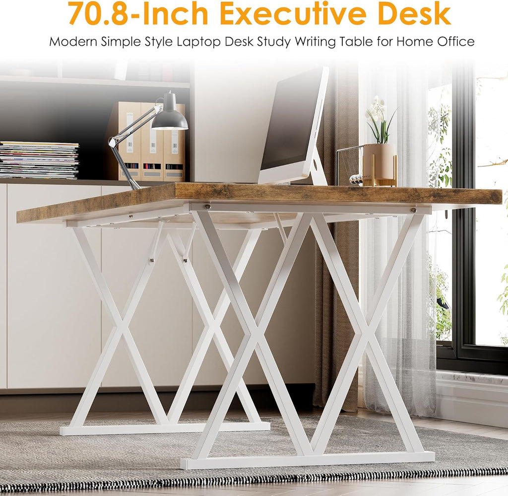 70.8" Home Office Computer Desk with X-Shaped Metal Legs B139350