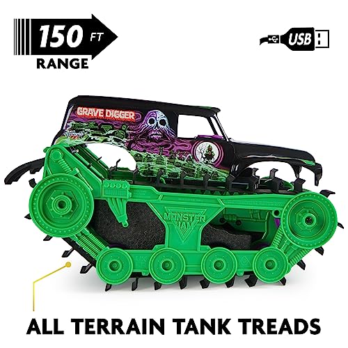Monster Jam Official Grave Digger Trax All-Terrain Remote Control Vehicle, 1:15 Scale, Kids Toys Ages 4+ R886636