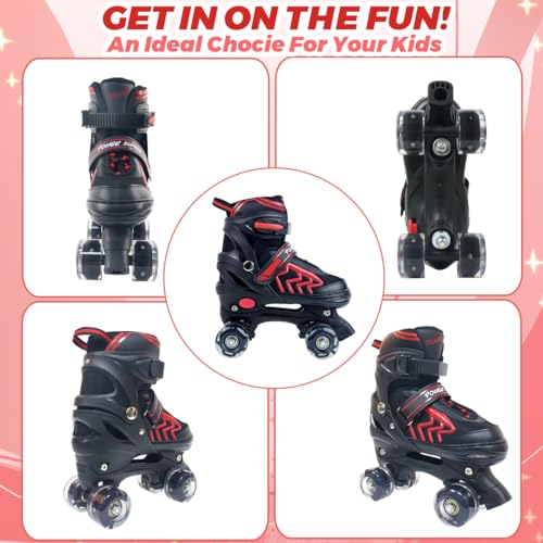 Kids Adjustable Roller Skates Light Up Wheels Quad Black Red k7