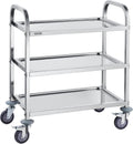 VEVOR Lab Utility Cart, 220 lbs Weight Capacity Rolling Lab Cart, 3 Shelves Mobile Clinic Cart, Sturdy Stainless Steel Frame Lab Trolley, 360° Silent Rolling Wheels w/Foot Brake, for Lab Clinic Salon