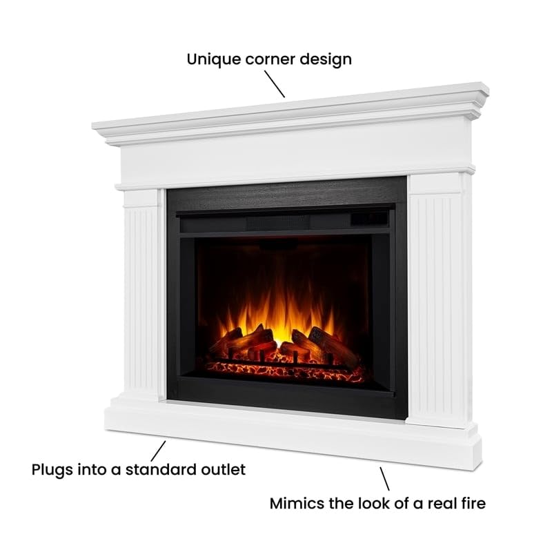 BOWERY HILL Traditional Corner Electric Fireplace Mantel Heater with Remote, White O938730