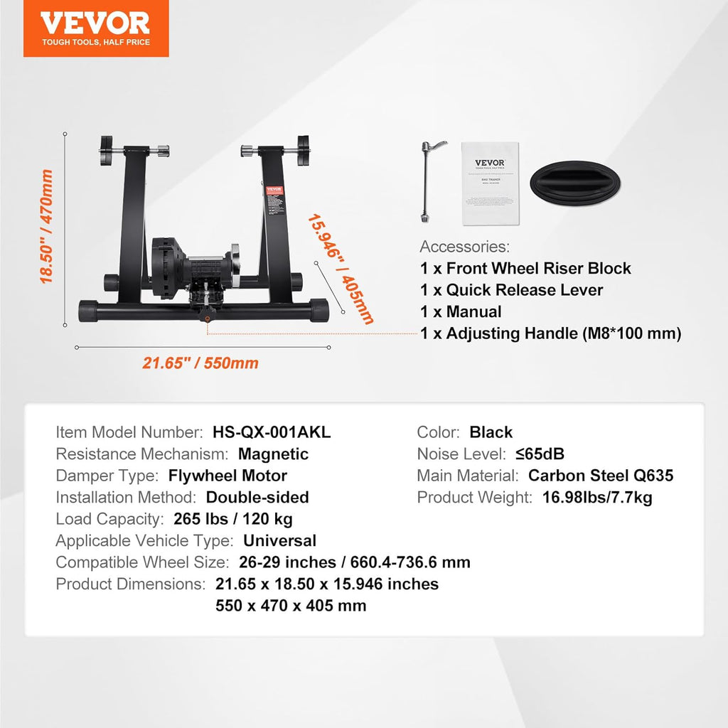 VEVOR Bike Trainer Stand, Magnetic Stationary Bike Stand for 26"-29" Wheels D19835